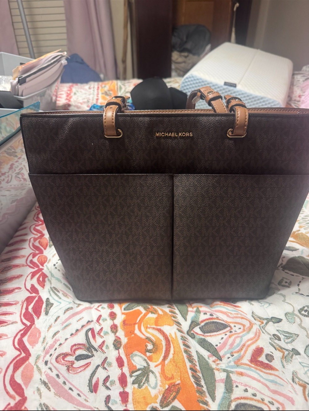 Michael Kors Brown and Tan Signature Messenger Tote
